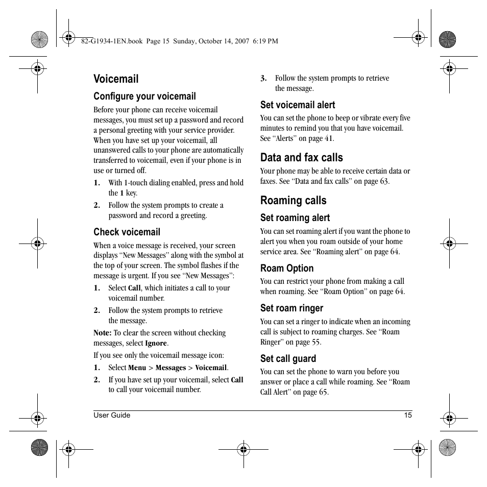 Voicemail, Data and fax calls, Roaming calls | Kyocera Lingo M1000 User Manual | Page 23 / 88