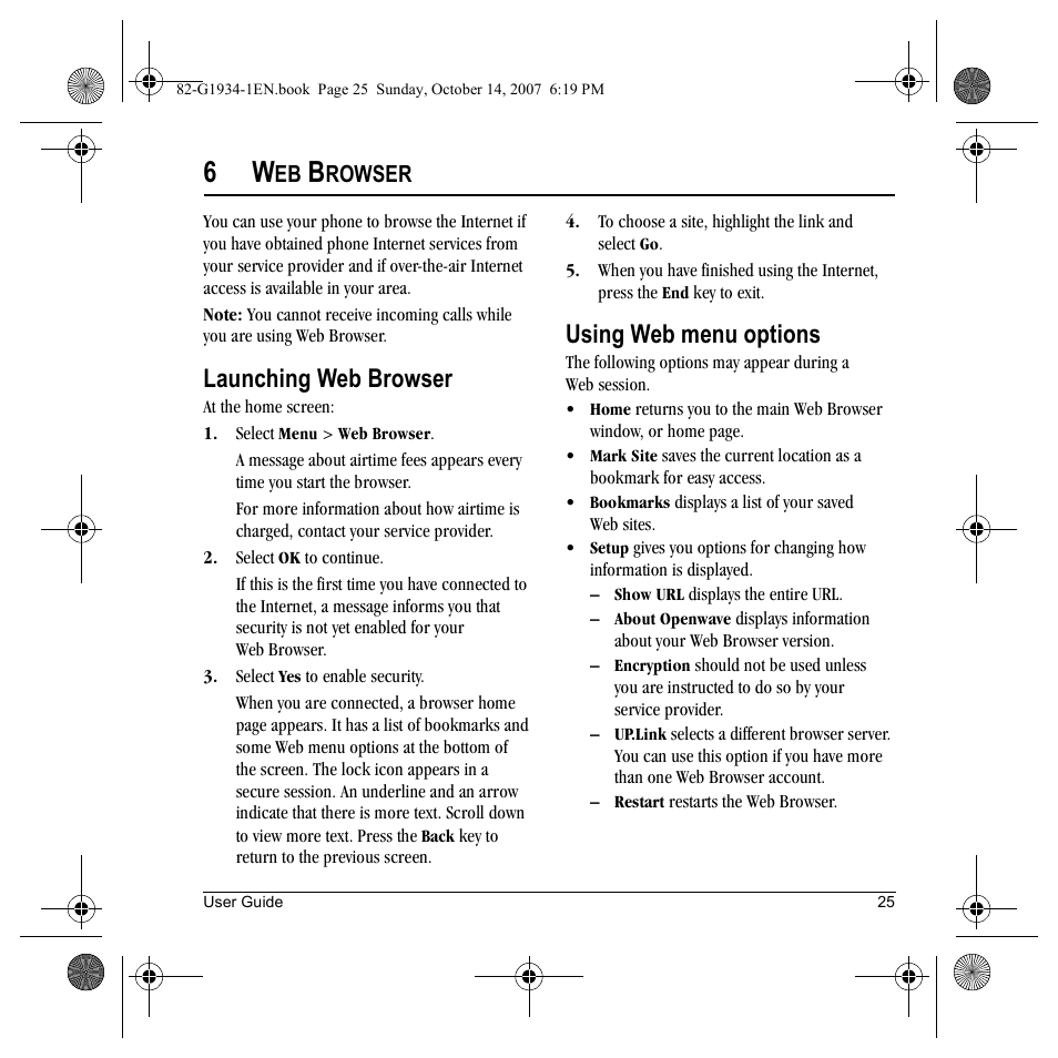 Launching web browser, Using web menu options, Rowser | Kyocera Lingo M1000 User Manual | Page 33 / 88