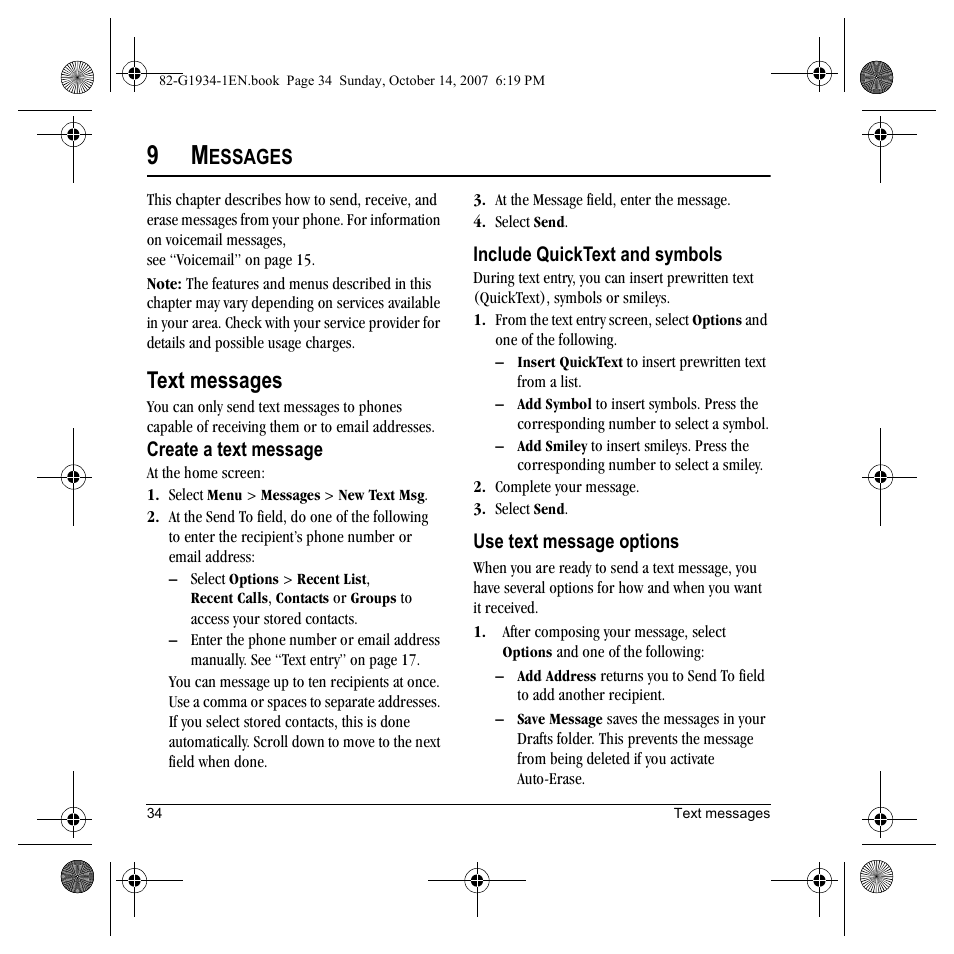 Text messages, Essages | Kyocera Lingo M1000 User Manual | Page 42 / 88
