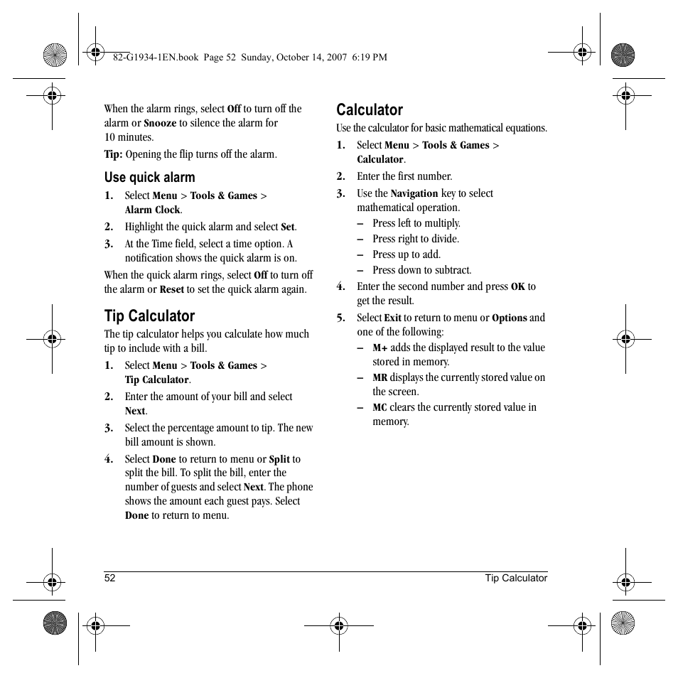 Tip calculator, Calculator | Kyocera Lingo M1000 User Manual | Page 60 / 88