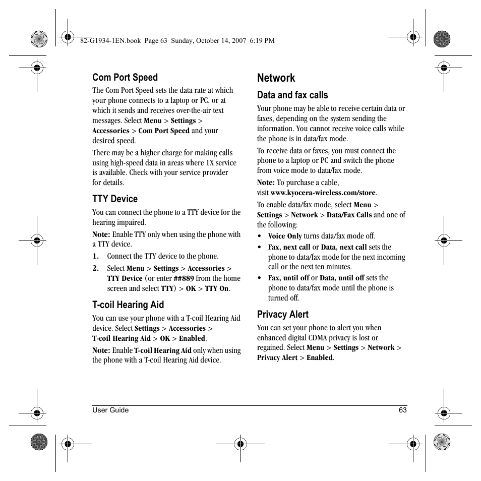 Network | Kyocera Lingo M1000 User Manual | Page 71 / 88