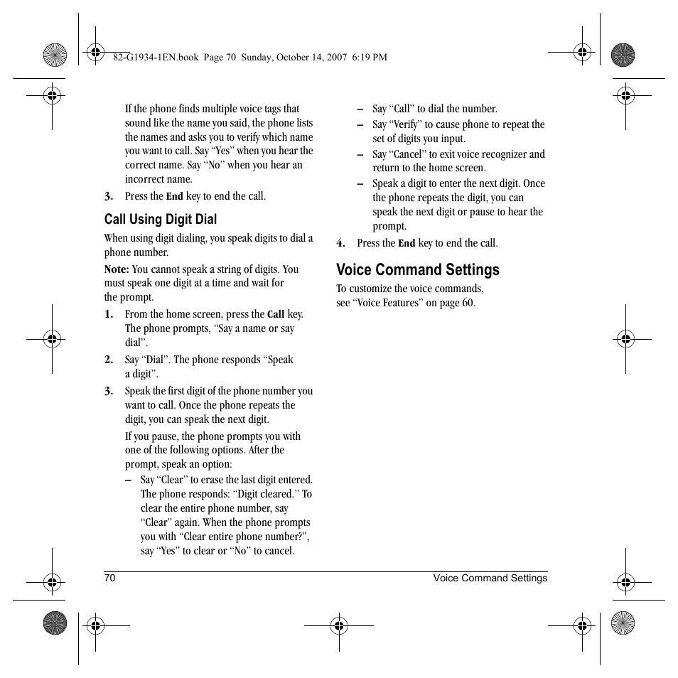 Voice command settings | Kyocera Lingo M1000 User Manual | Page 78 / 88