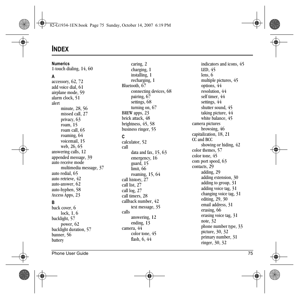 Ndex | Kyocera Lingo M1000 User Manual | Page 83 / 88