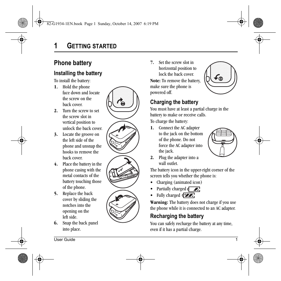 Phone battery | Kyocera Lingo M1000 User Manual | Page 9 / 88