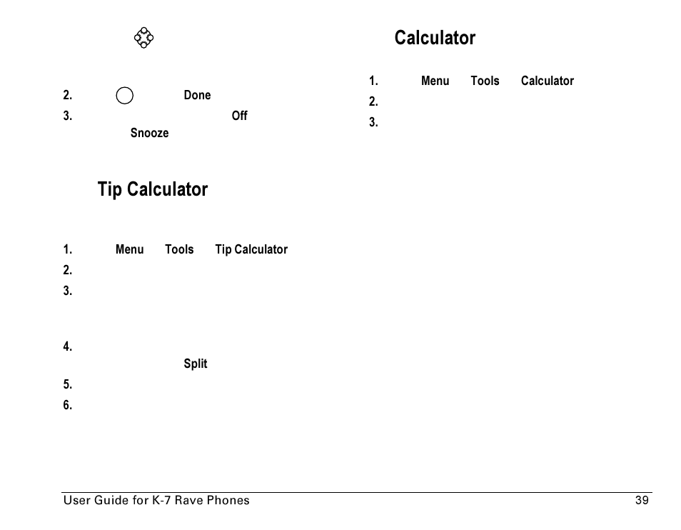 Tip calculator, Calculator | Kyocera Rave K-7 User Manual | Page 47 / 56