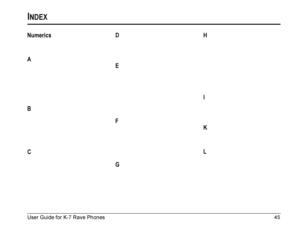 Ndex | Kyocera Rave K-7 User Manual | Page 53 / 56