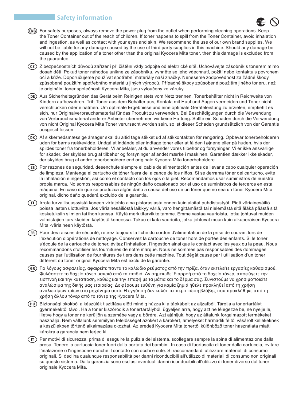 Safety information | Kyocera Fs-4020dn  M User Manual | Page 12 / 16