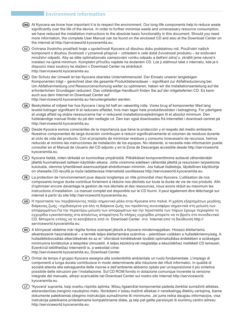 Environment information | Kyocera Fs-4020dn  M User Manual | Page 14 / 16
