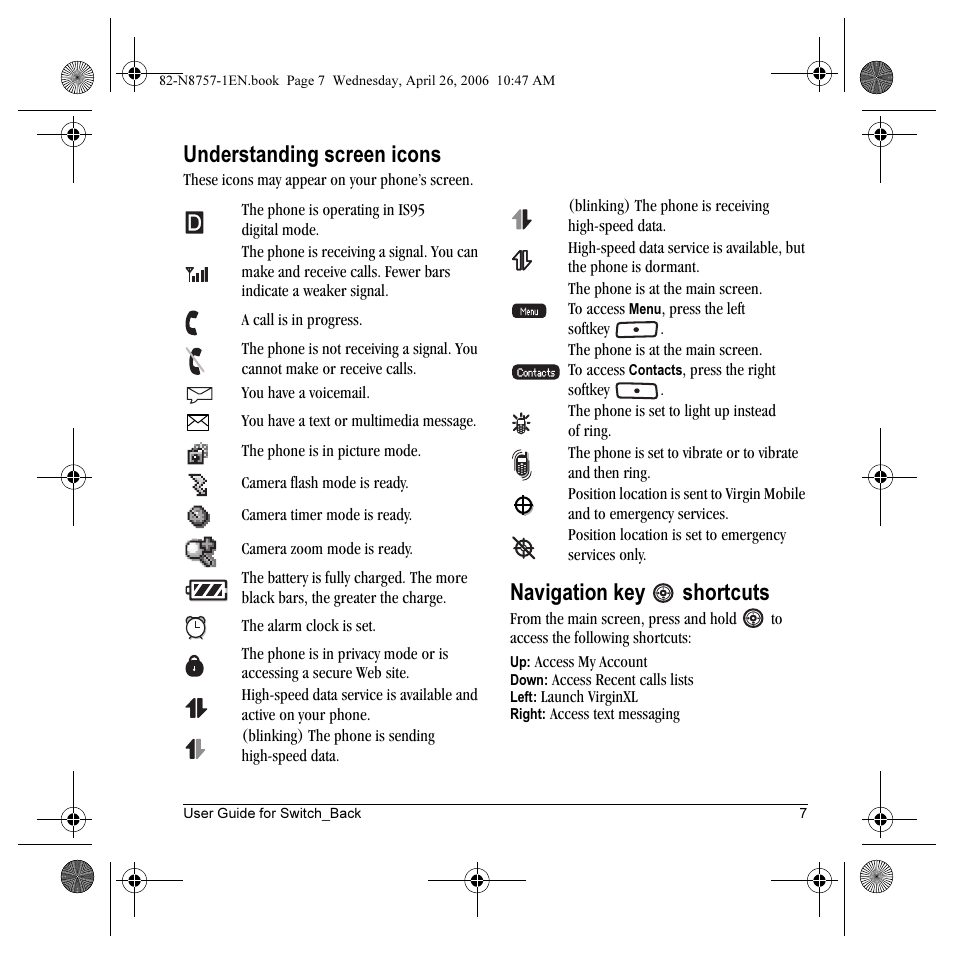 Understanding screen icons, Navigation key shortcuts | Kyocera Strobe K612 User Manual | Page 13 / 72