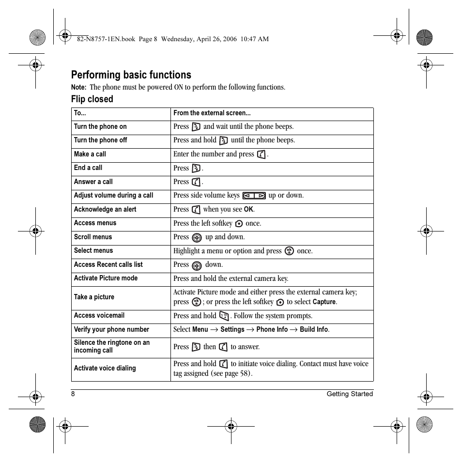 Performing basic functions, Flip closed | Kyocera Strobe K612 User Manual | Page 14 / 72