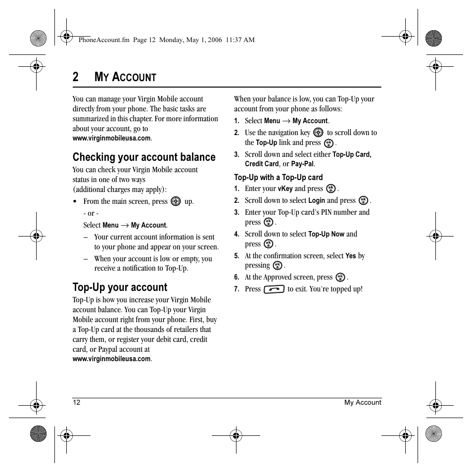 Checking your account balance, Top-up your account, Ccount | Kyocera Strobe K612 User Manual | Page 18 / 72