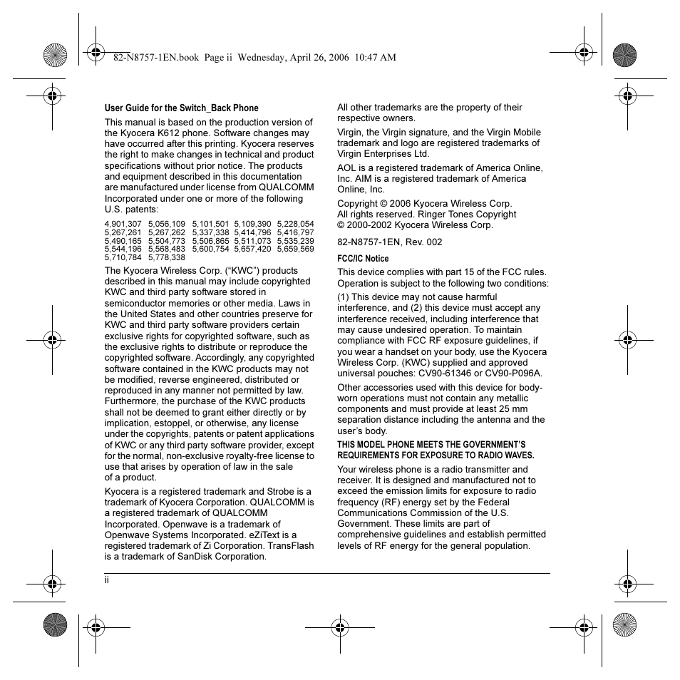 Kyocera Strobe K612 User Manual | Page 2 / 72