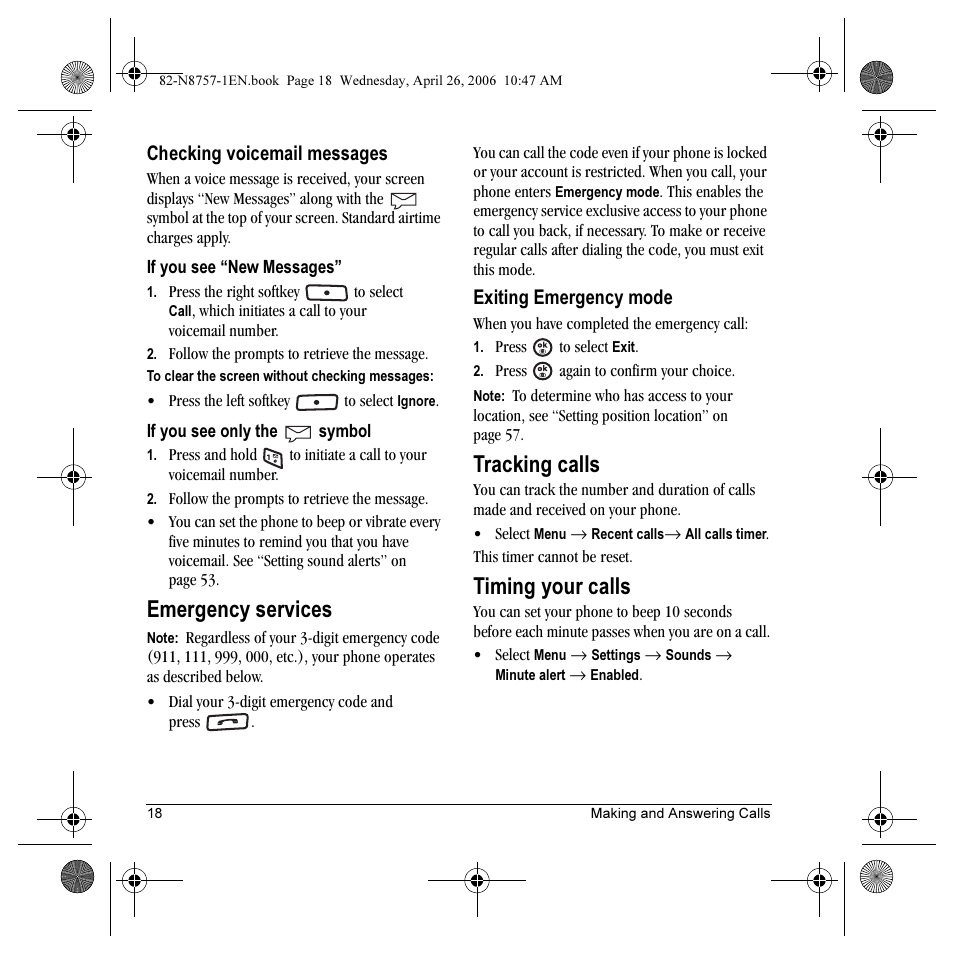 Emergency services, Tracking calls, Timing your calls | Kyocera Strobe K612 User Manual | Page 24 / 72