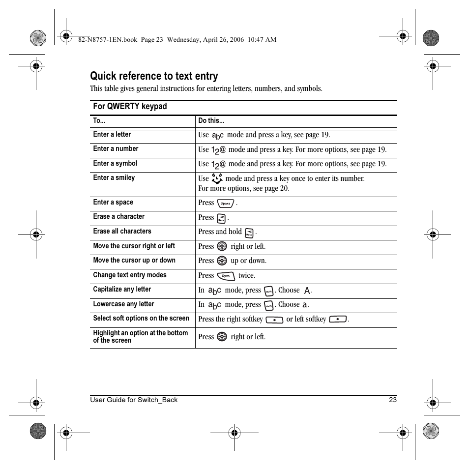 Quick reference to text entry | Kyocera Strobe K612 User Manual | Page 29 / 72