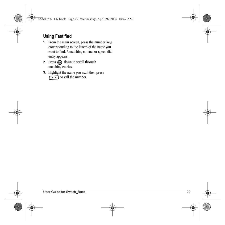 Using fast find | Kyocera Strobe K612 User Manual | Page 35 / 72