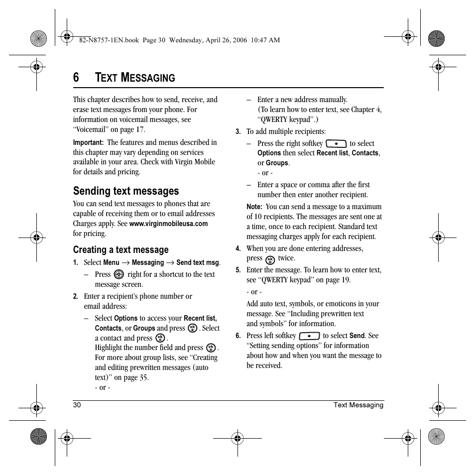 Sending text messages, Essaging | Kyocera Strobe K612 User Manual | Page 36 / 72