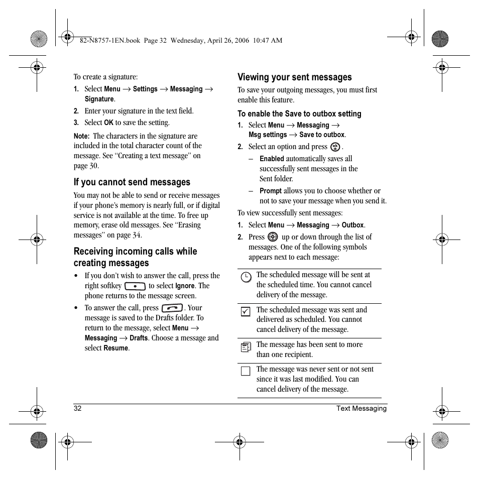 If you cannot send messages, Receiving incoming calls while creating messages, Viewing your sent messages | Kyocera Strobe K612 User Manual | Page 38 / 72