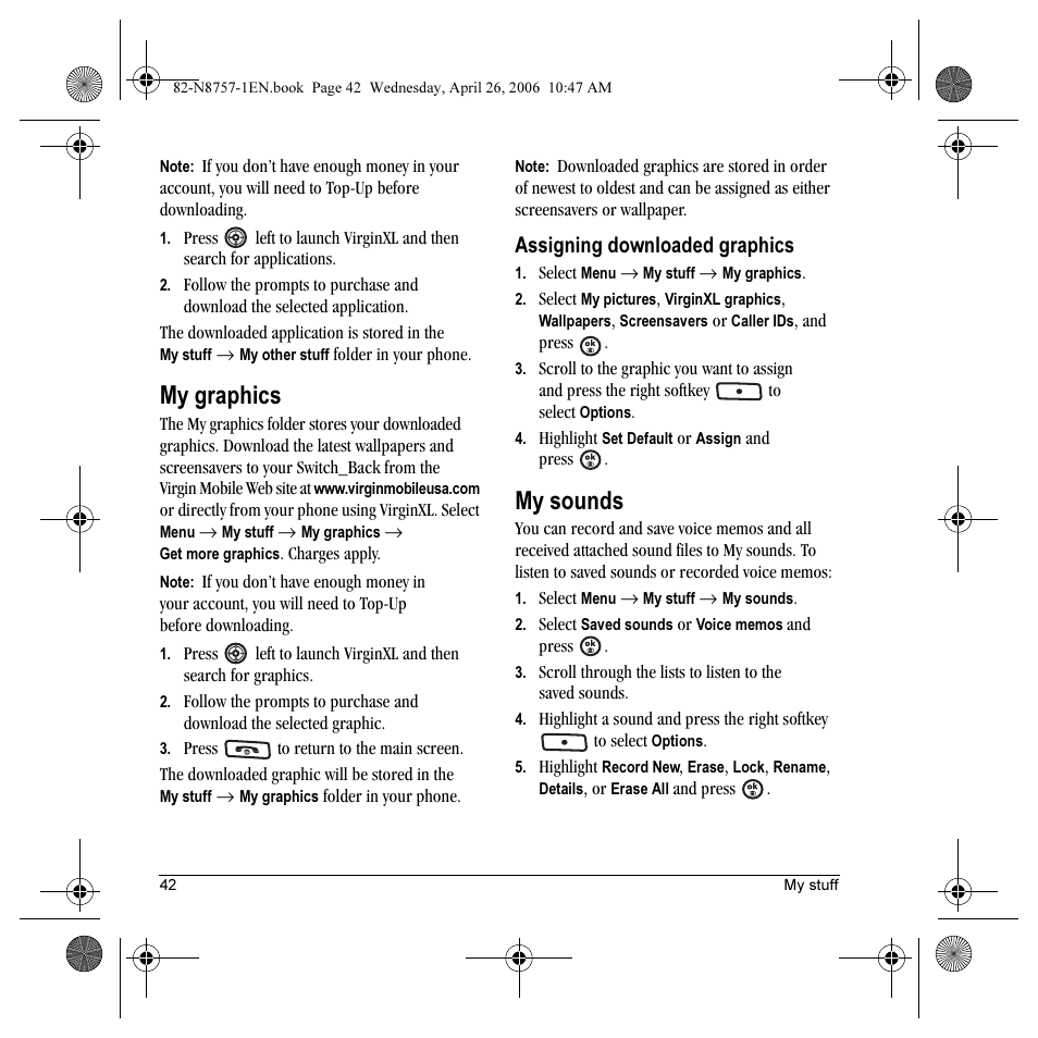My graphics, My sounds, Assigning downloaded graphics | Kyocera Strobe K612 User Manual | Page 48 / 72