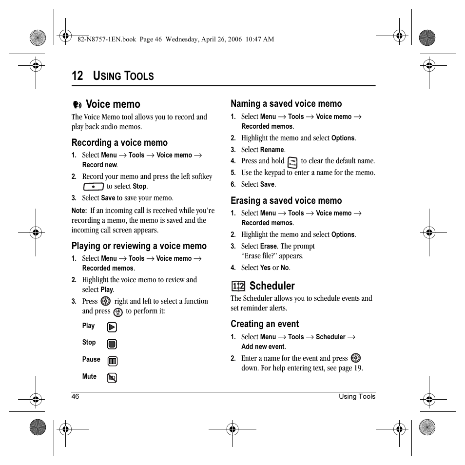 12 u, Scheduler, Sing | Ools, Creating an event | Kyocera Strobe K612 User Manual | Page 52 / 72