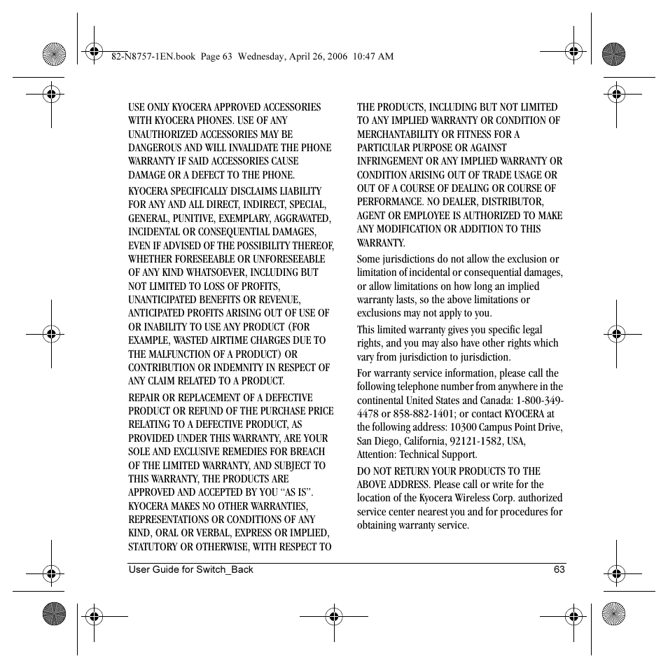 Kyocera Strobe K612 User Manual | Page 69 / 72