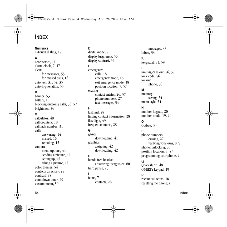 Ndex | Kyocera Strobe K612 User Manual | Page 70 / 72