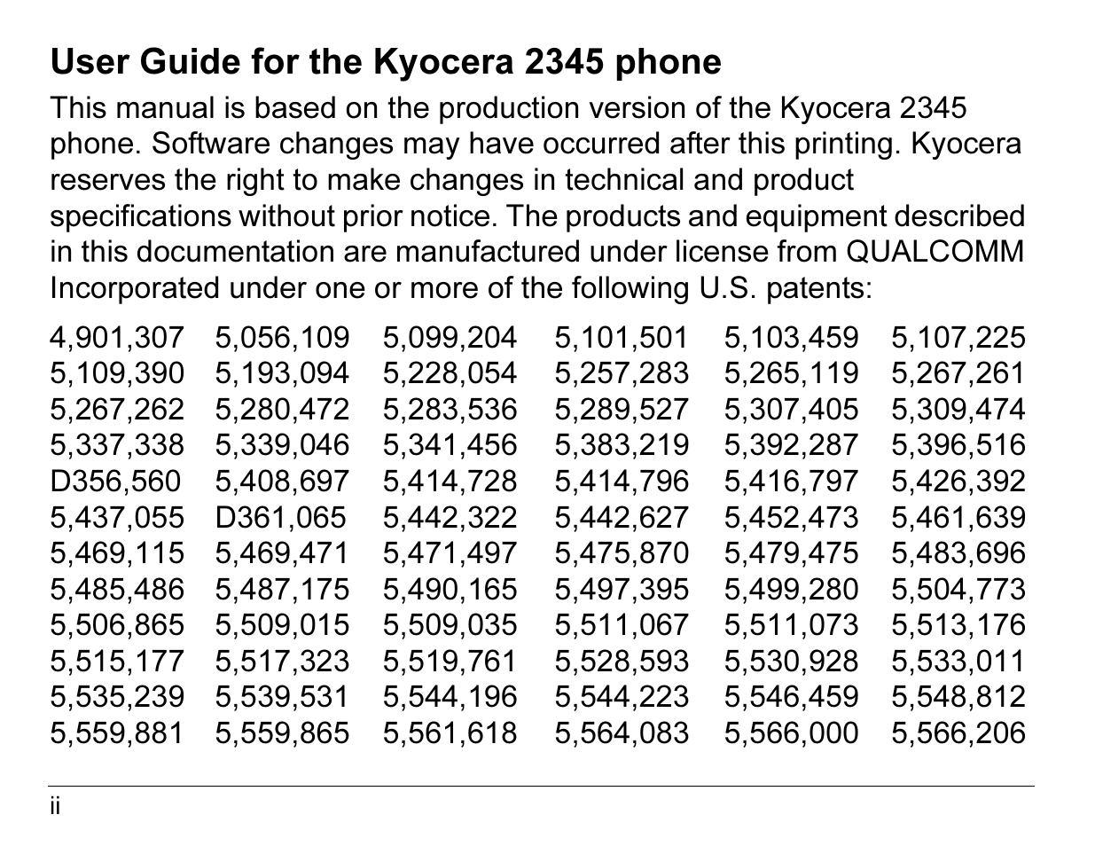 User guide for the kyocera 2345 phone | Kyocera 2345 User Manual | Page 2 / 120