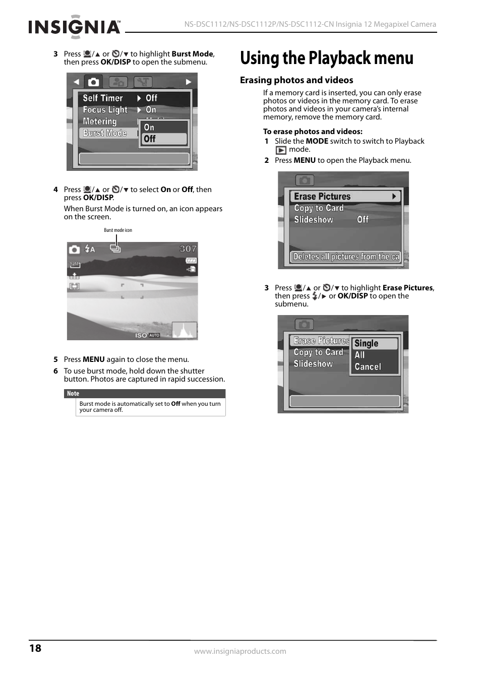Using the playback menu, Erasing photos and videos | Kyocera NS-L32Q-10A User Manual | Page 22 / 32
