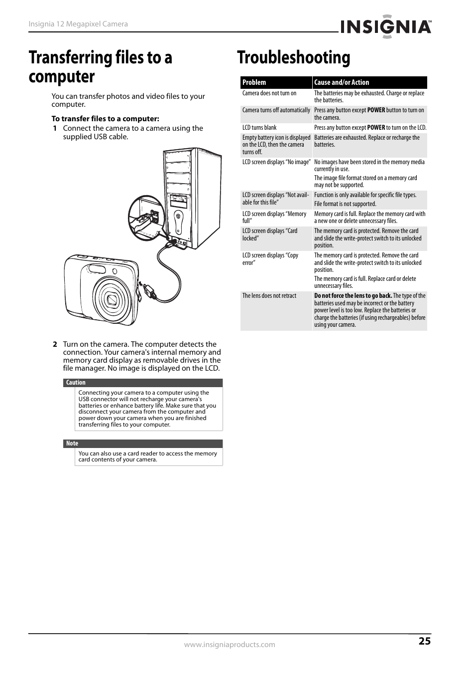 Transferring files to a computer, Troubleshooting | Kyocera NS-L32Q-10A User Manual | Page 29 / 32