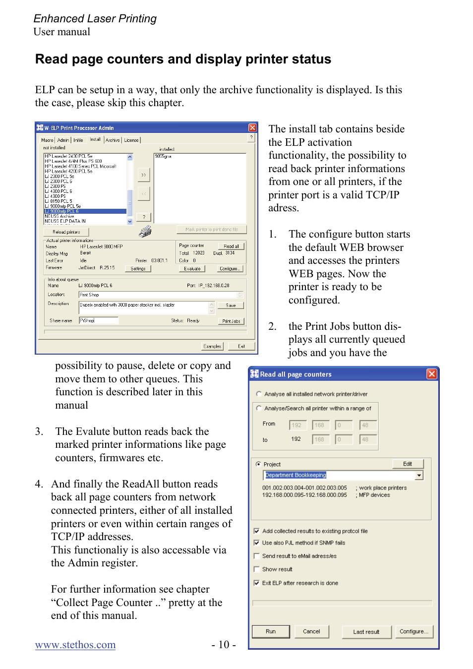 Read page counters and display printer status | Kyocera Laser Printing ELP User Manual | Page 10 / 26