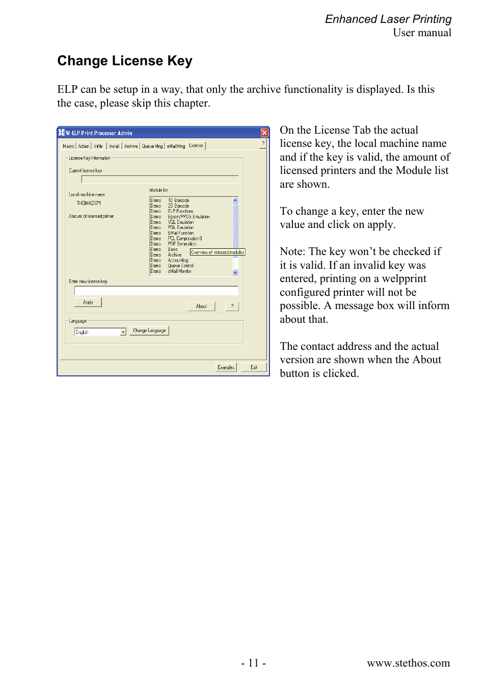Change license key | Kyocera Laser Printing ELP User Manual | Page 11 / 26