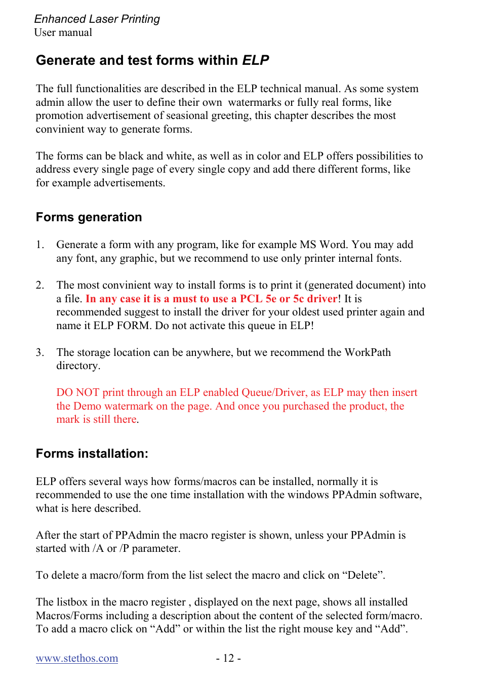 Generate and test forms within elp, Generate and test forms within elp 12, Forms generation | Forms installation | Kyocera Laser Printing ELP User Manual | Page 12 / 26