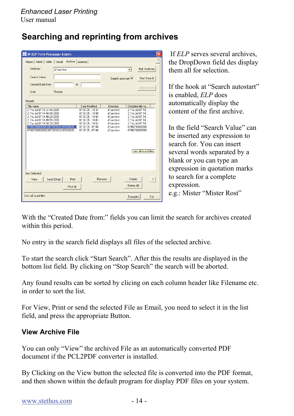 Searching and reprinting from archives, View archive file | Kyocera Laser Printing ELP User Manual | Page 14 / 26