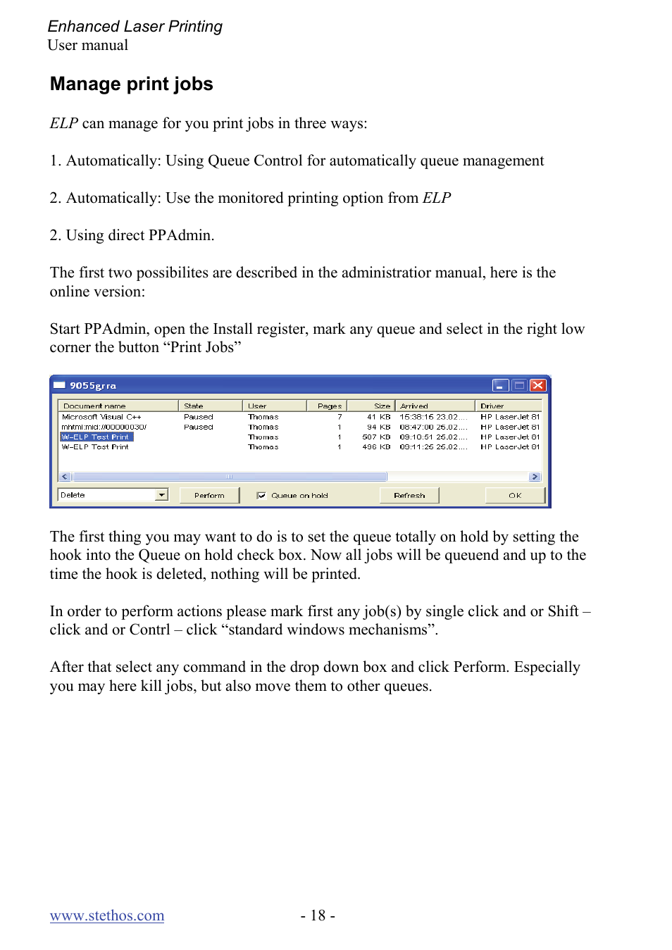 Manage print jobs | Kyocera Laser Printing ELP User Manual | Page 18 / 26