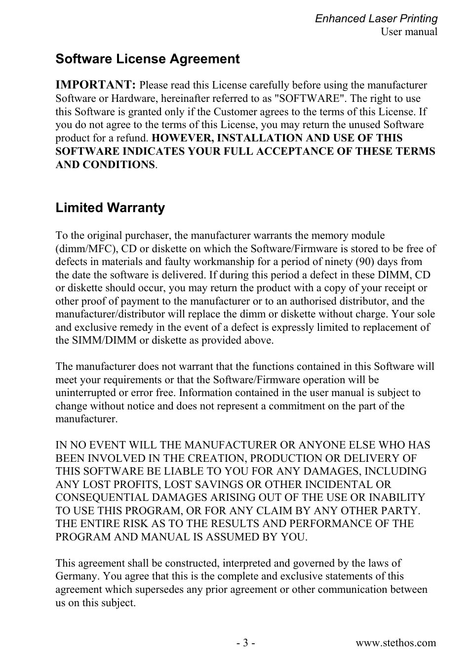 Limited warranty, Software license agreement | Kyocera Laser Printing ELP User Manual | Page 3 / 26
