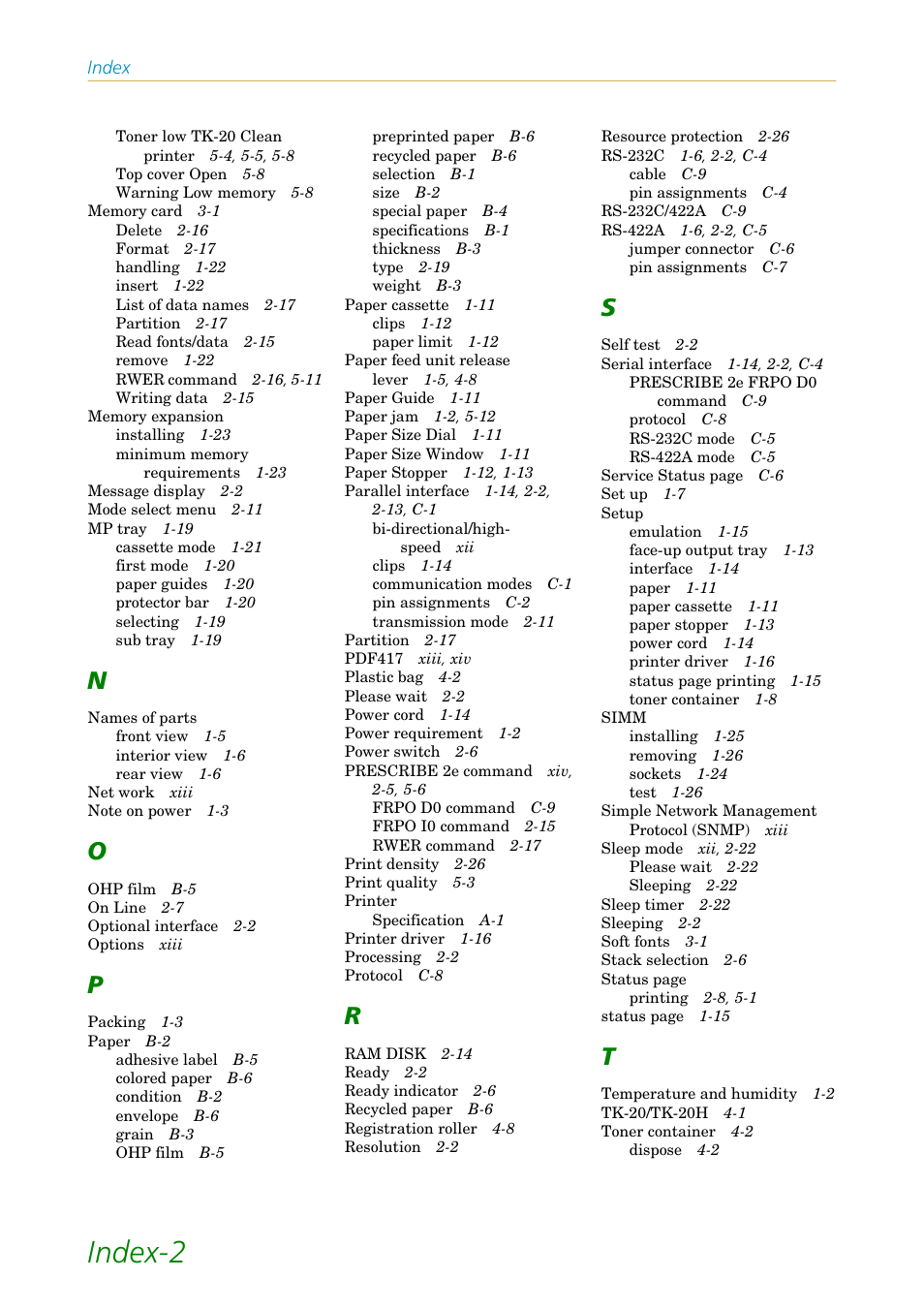 Index-2, Index | Kyocera FS1750 User Manual | Page 119 / 124