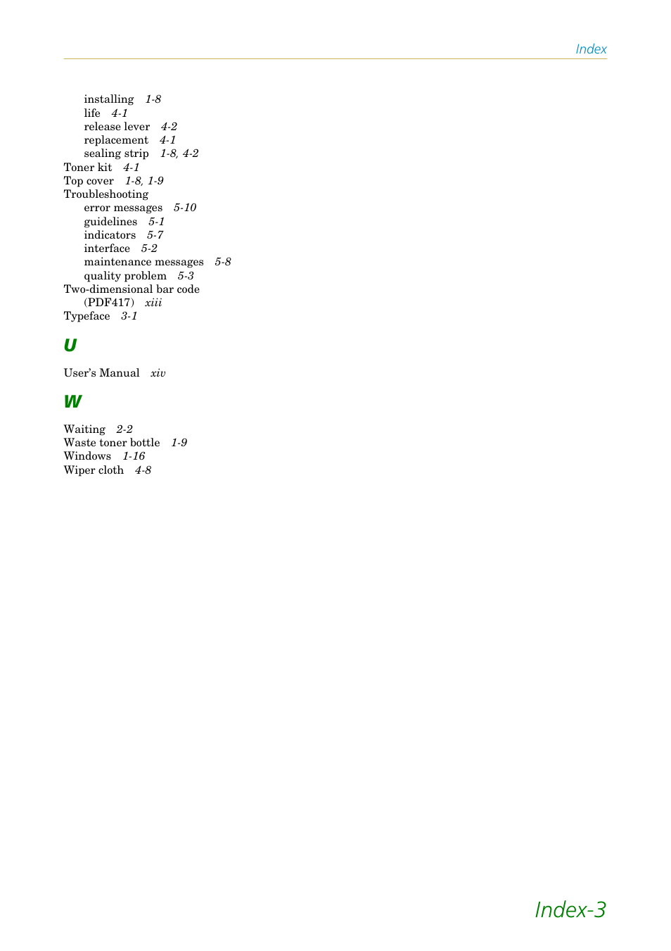 Index-3 | Kyocera FS1750 User Manual | Page 120 / 124