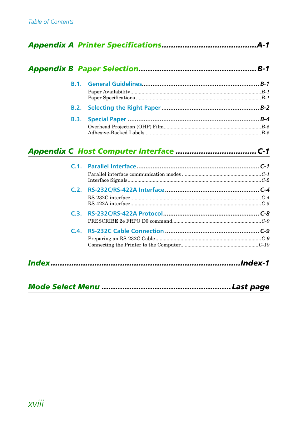 Xviii | Kyocera FS1750 User Manual | Page 19 / 124