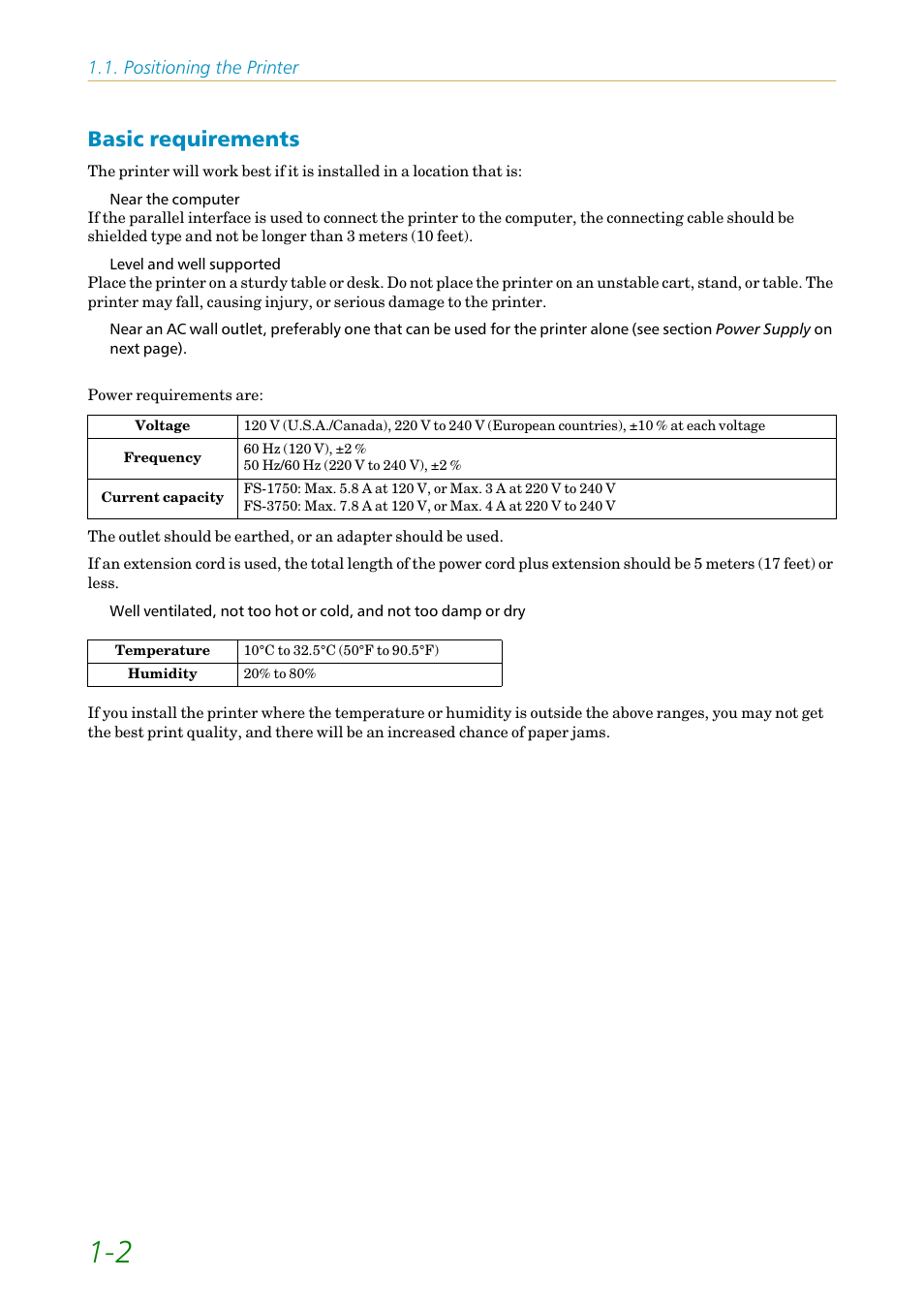 Basic requirements, Basic requirements -2 | Kyocera FS1750 User Manual | Page 21 / 124