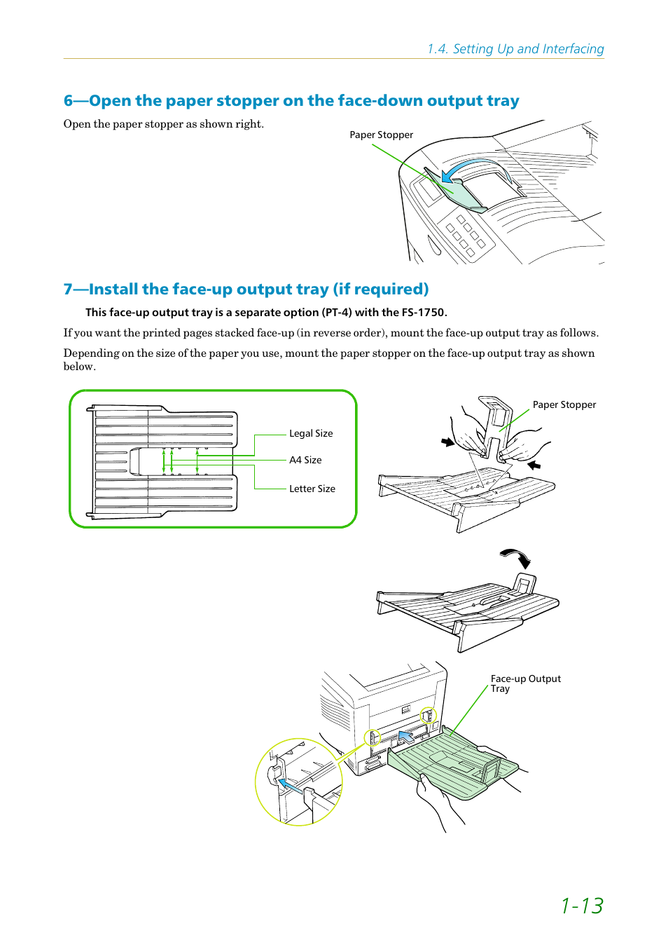 Install the face-up output tray (if required), 7—install the face-up output tray (if required) | Kyocera FS1750 User Manual | Page 32 / 124