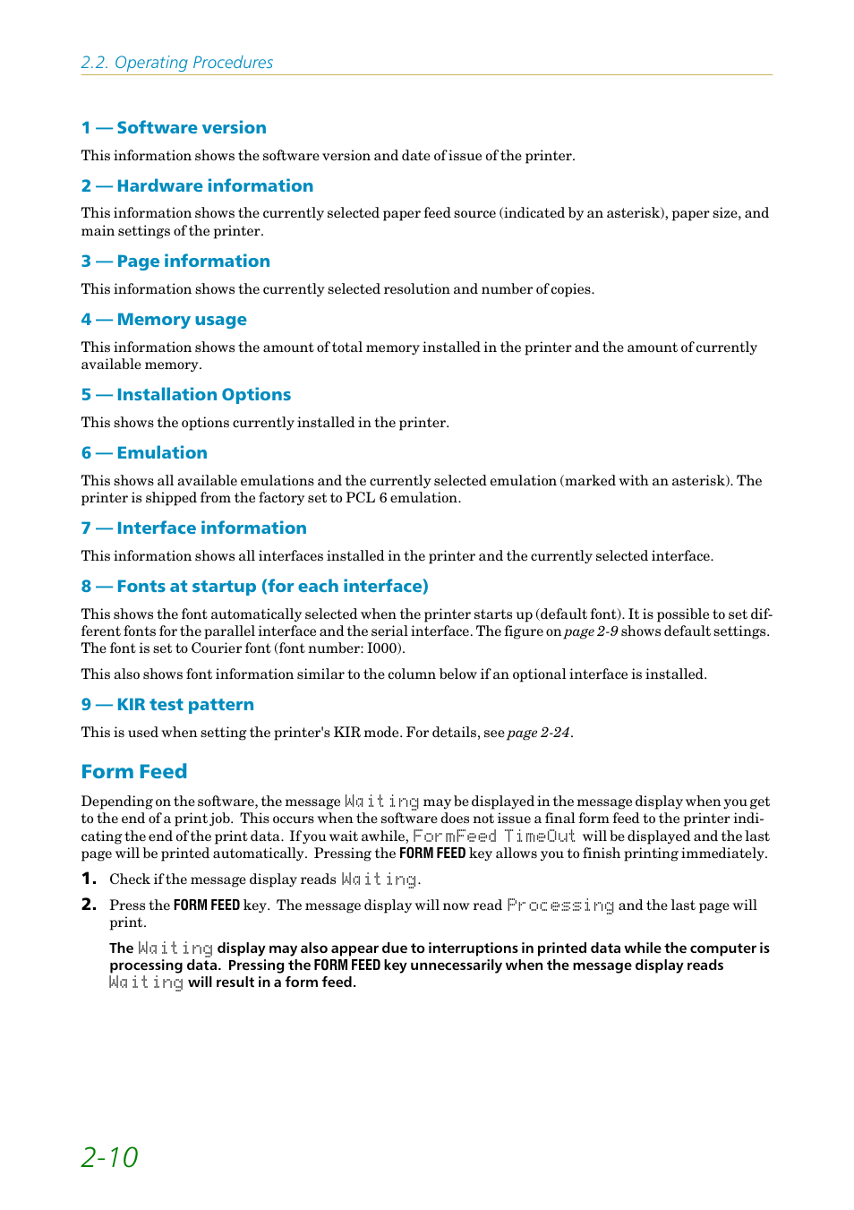 Form feed, Form feed -10 | Kyocera FS1750 User Manual | Page 55 / 124