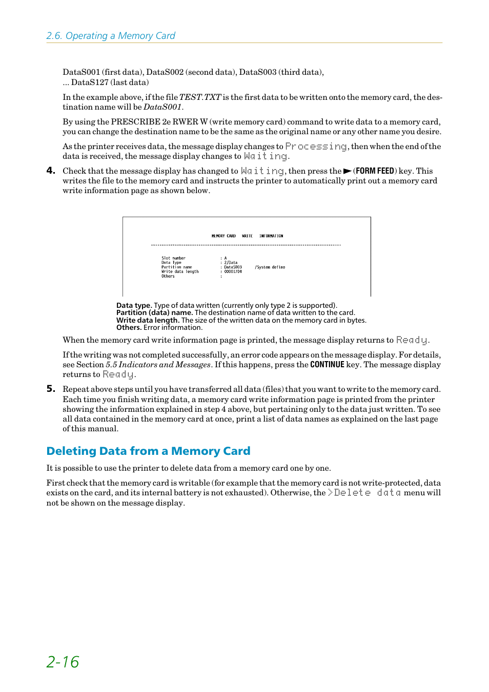 Deleting data from a memory card, Deleting data from a memory card -16 | Kyocera FS1750 User Manual | Page 61 / 124