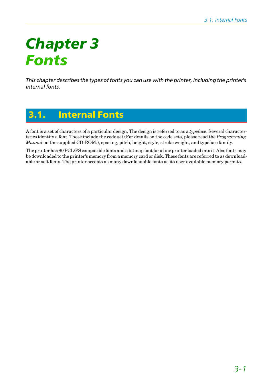 Chapter 3 fonts, Internal fonts, Chapter 3 | Fonts | Kyocera FS1750 User Manual | Page 74 / 124