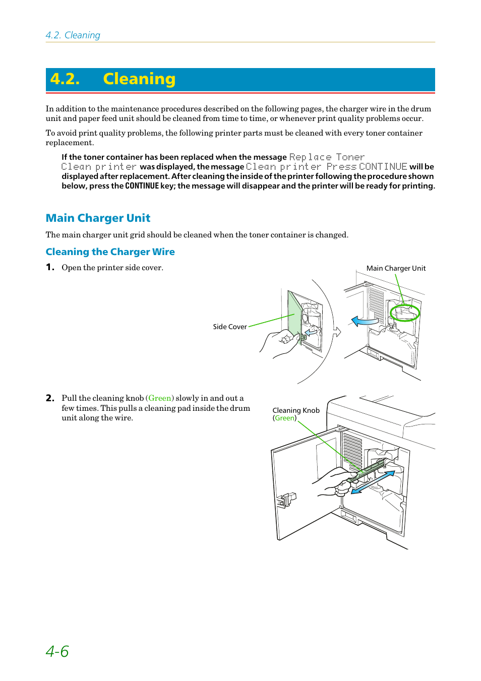 Cleaning, Main charger unit, Main charger unit -6 | 6 4.2. cleaning | Kyocera FS1750 User Manual | Page 84 / 124