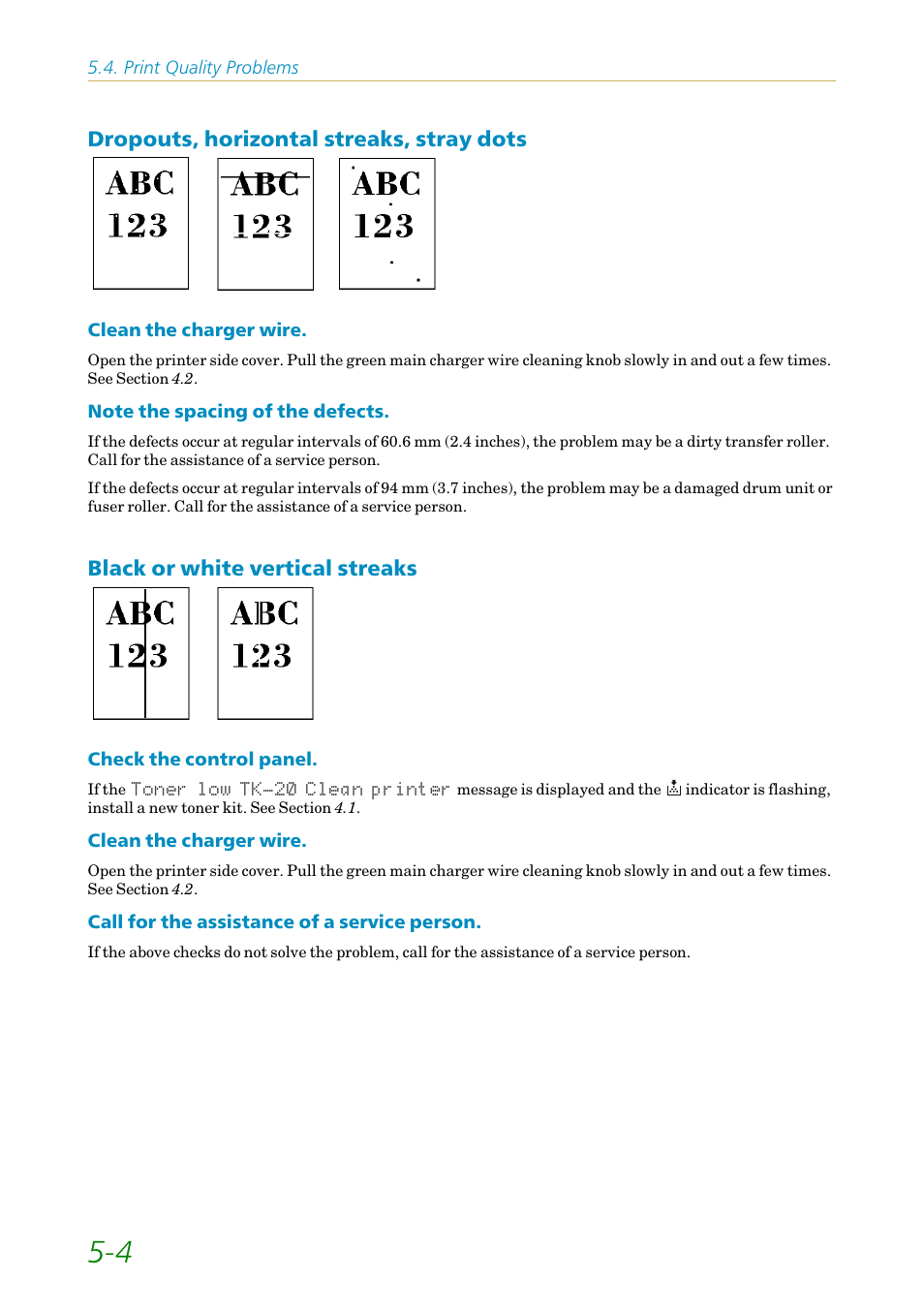 Dropouts, horizontal streaks, stray dots, Black or white vertical streaks | Kyocera FS1750 User Manual | Page 90 / 124