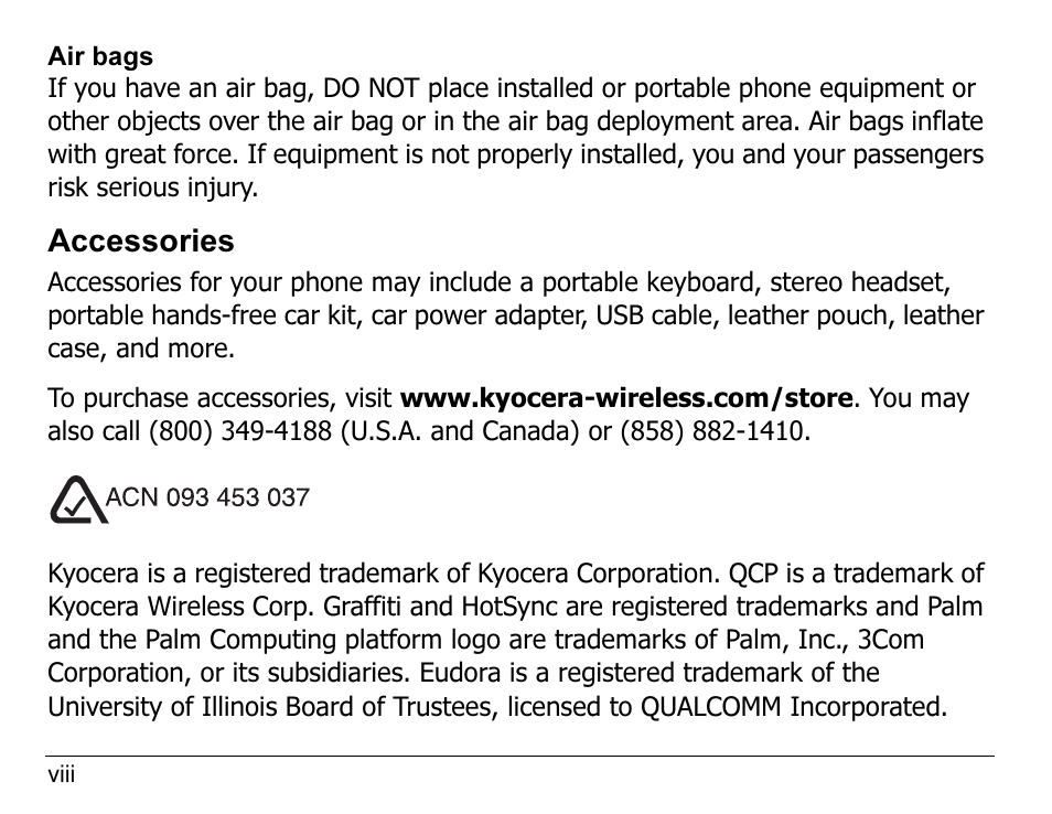 Accessories | Kyocera 7135 User Manual | Page 10 / 112