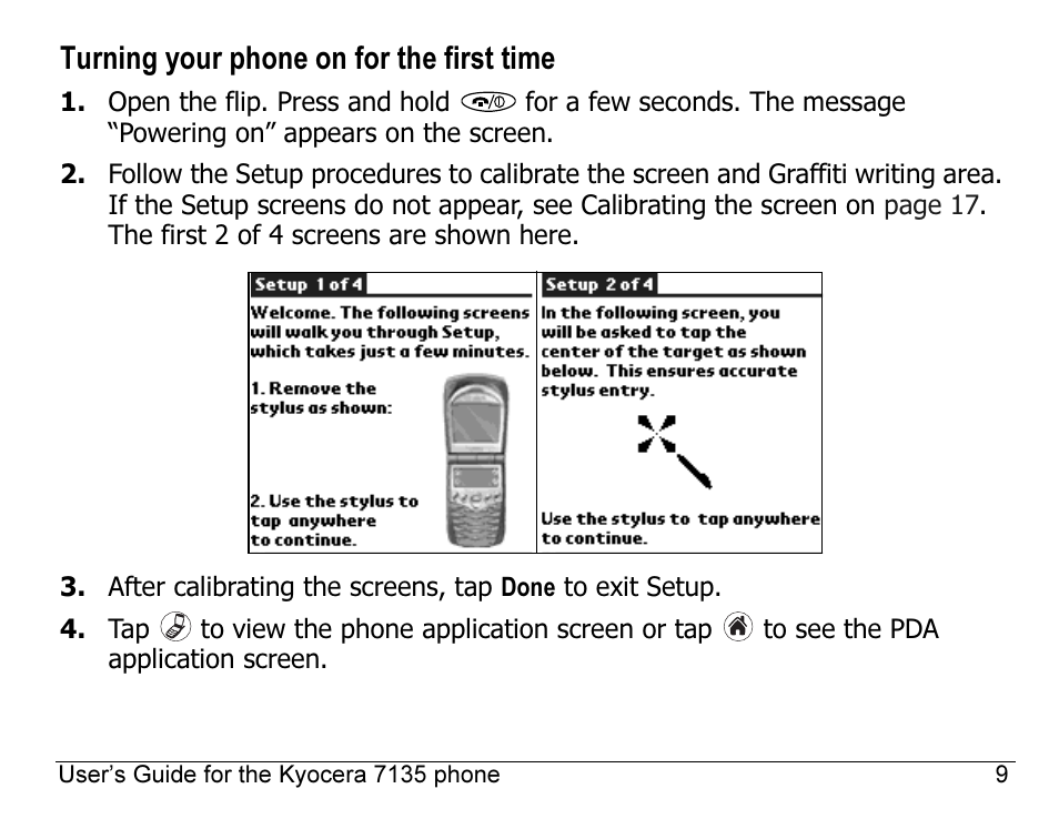 Turning your phone on for the first time | Kyocera 7135 User Manual | Page 27 / 112