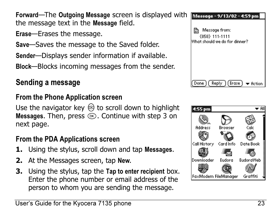 Sending a message | Kyocera 7135 User Manual | Page 41 / 112
