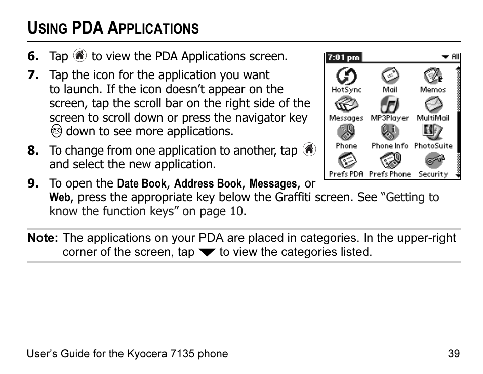 Pda a, Sing, Pplications | Kyocera 7135 User Manual | Page 57 / 112