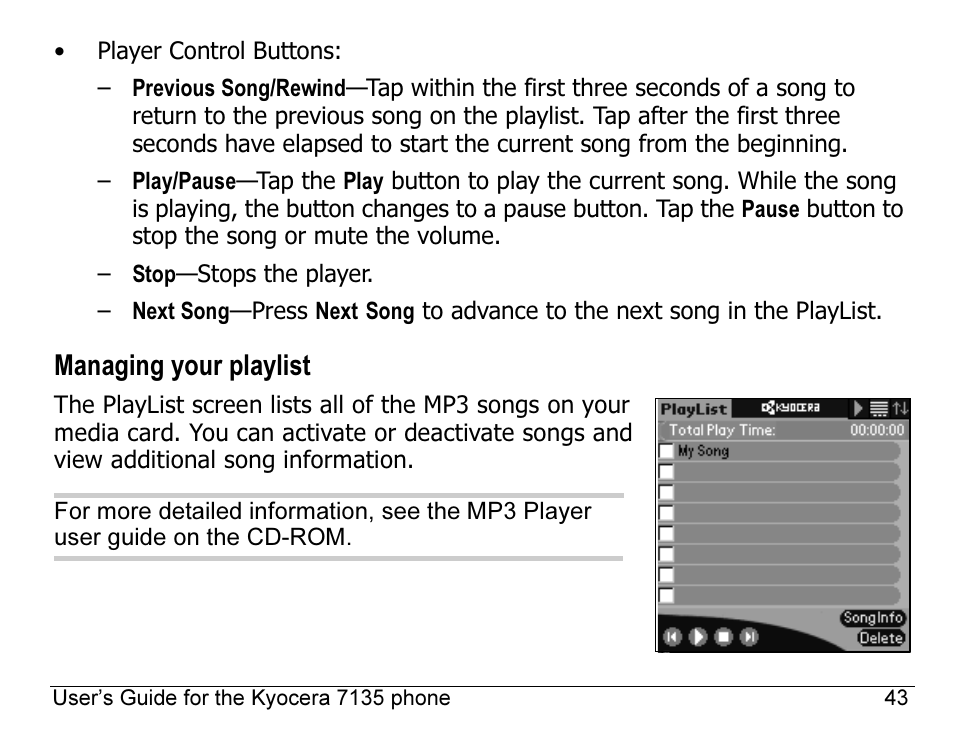 Managing your playlist | Kyocera 7135 User Manual | Page 61 / 112