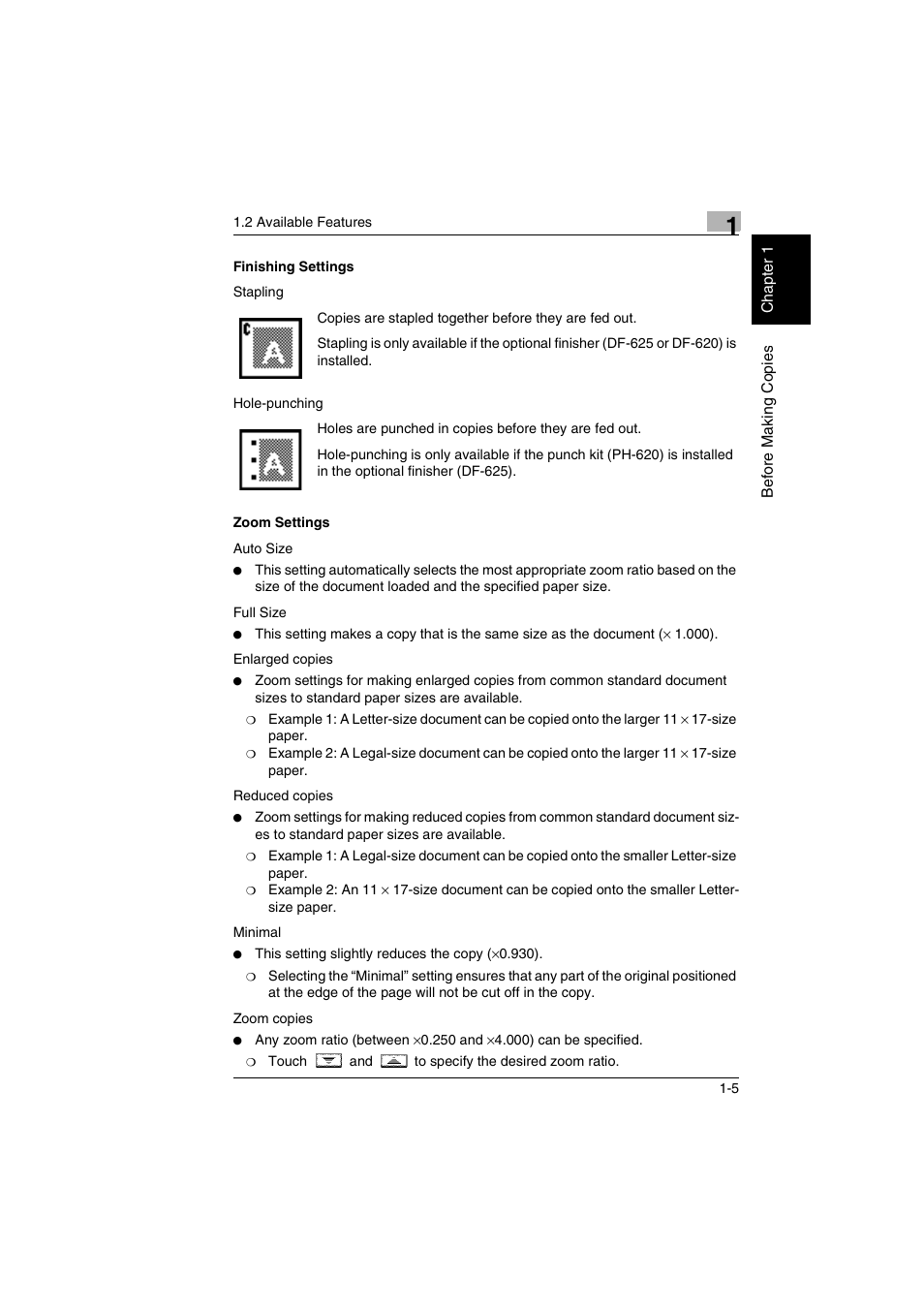 Finishing settings -5 zoom settings -5 | Kyocera KM-C2030 User Manual | Page 12 / 154